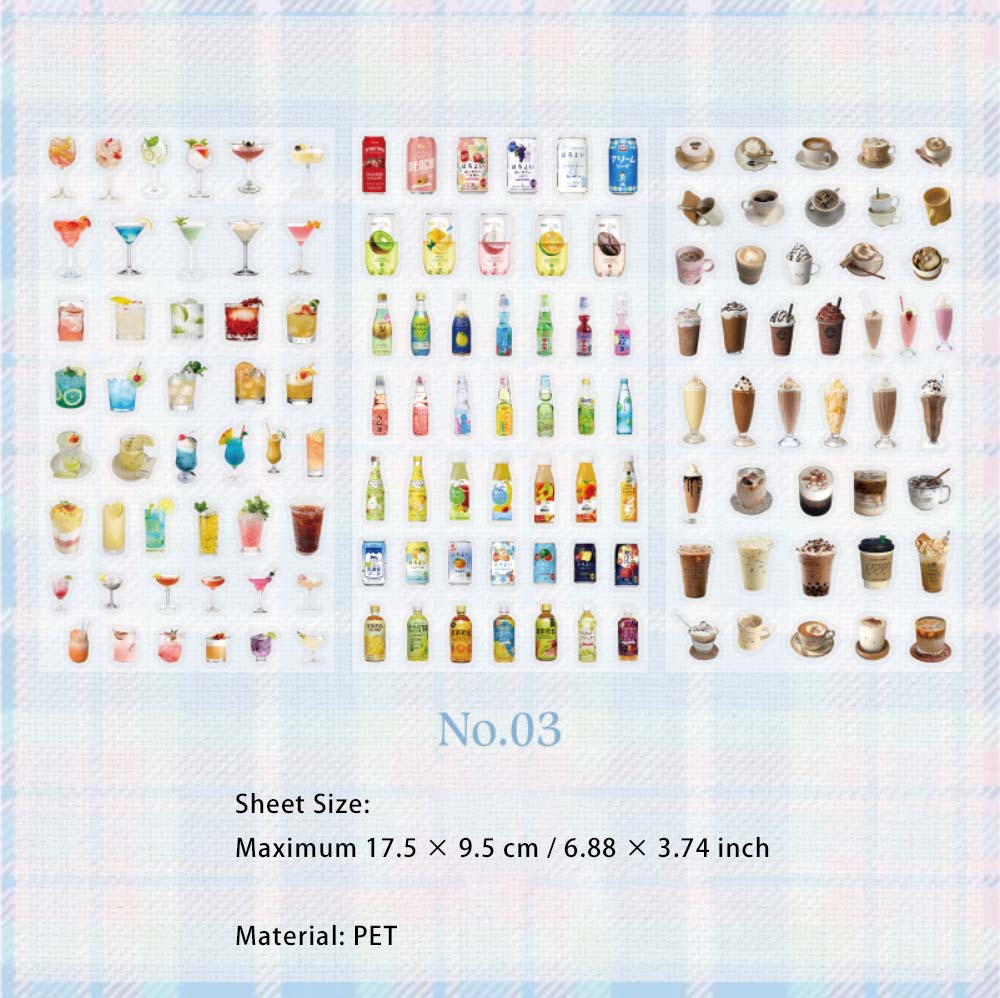 6 Sheets Drink Food PET Stickers MYJH