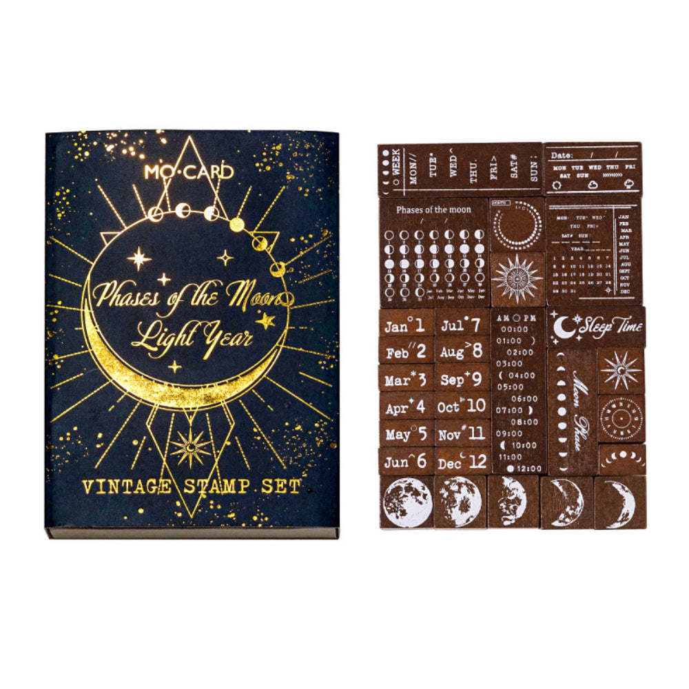 29 Pcs Moon Theme Wooden Stamp Set YXGN