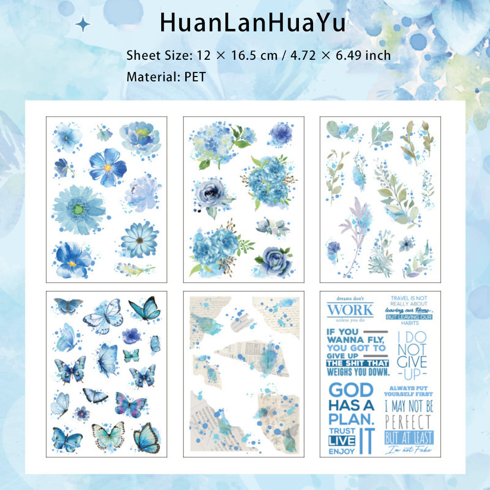 6 Sheets PET Flower and Leaf Stickers HDLY