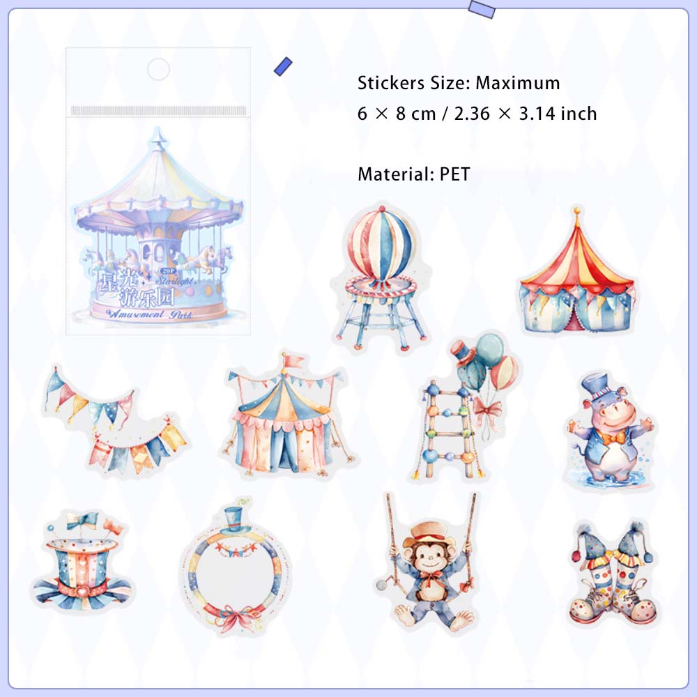 20 Pcs Amusement Park PET Stickers XGYLY