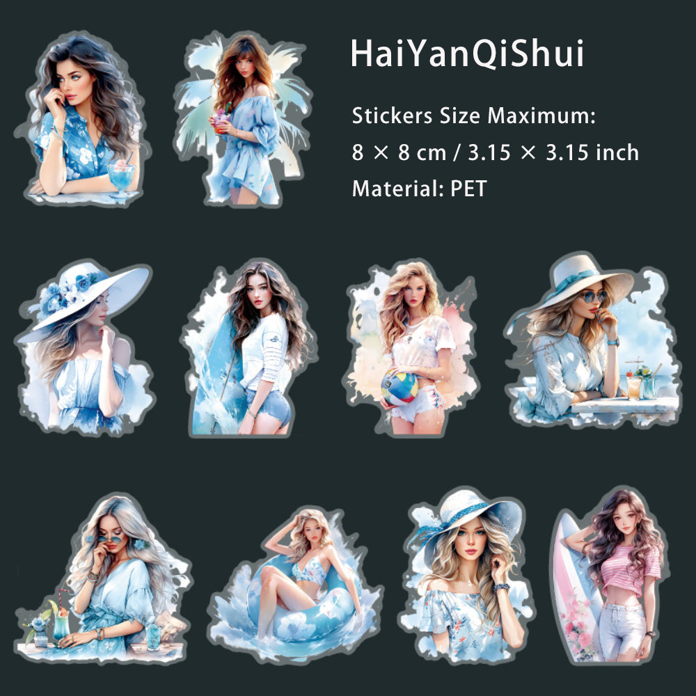 10 Pcs Summer Girl PET Stickers XRHF