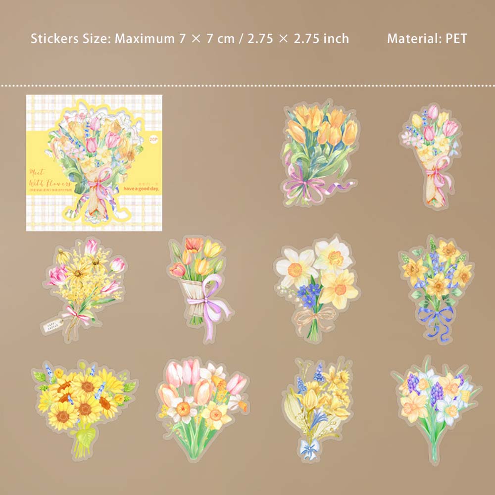 20 Pcs Holographic PET Flower Stickers PHJM