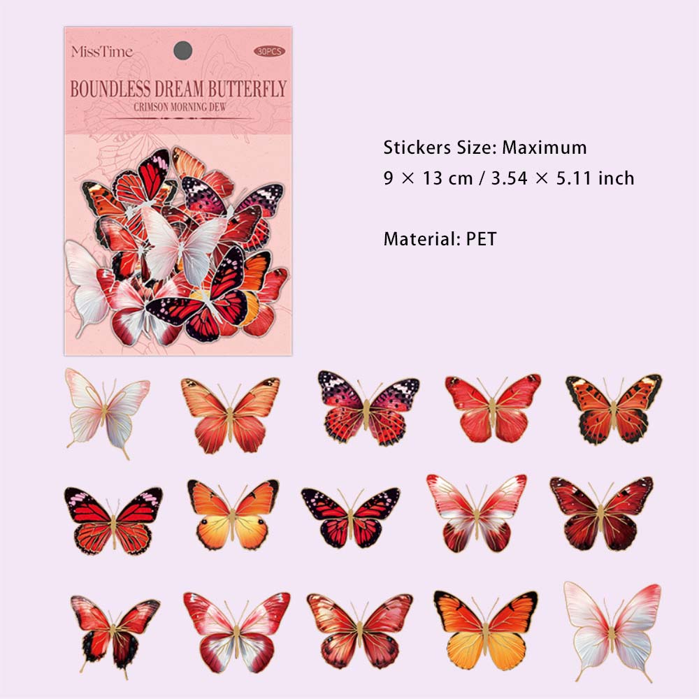 30 Pcs Large Size PET Butterfly Stickers WJMD