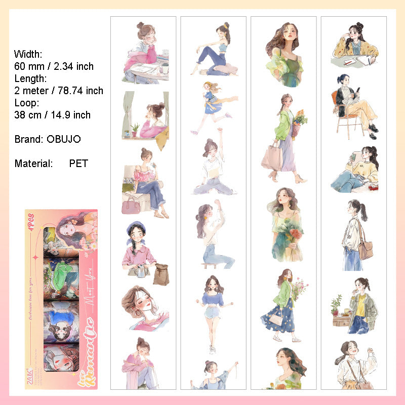 4 Rolls Fashion Girl PET Tapes Set WRSY