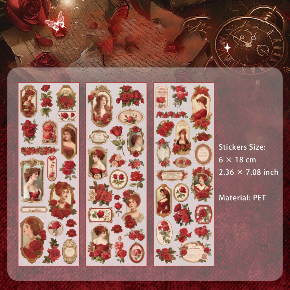 3 Sheets Rose and Lady PET Stickers QWZJ