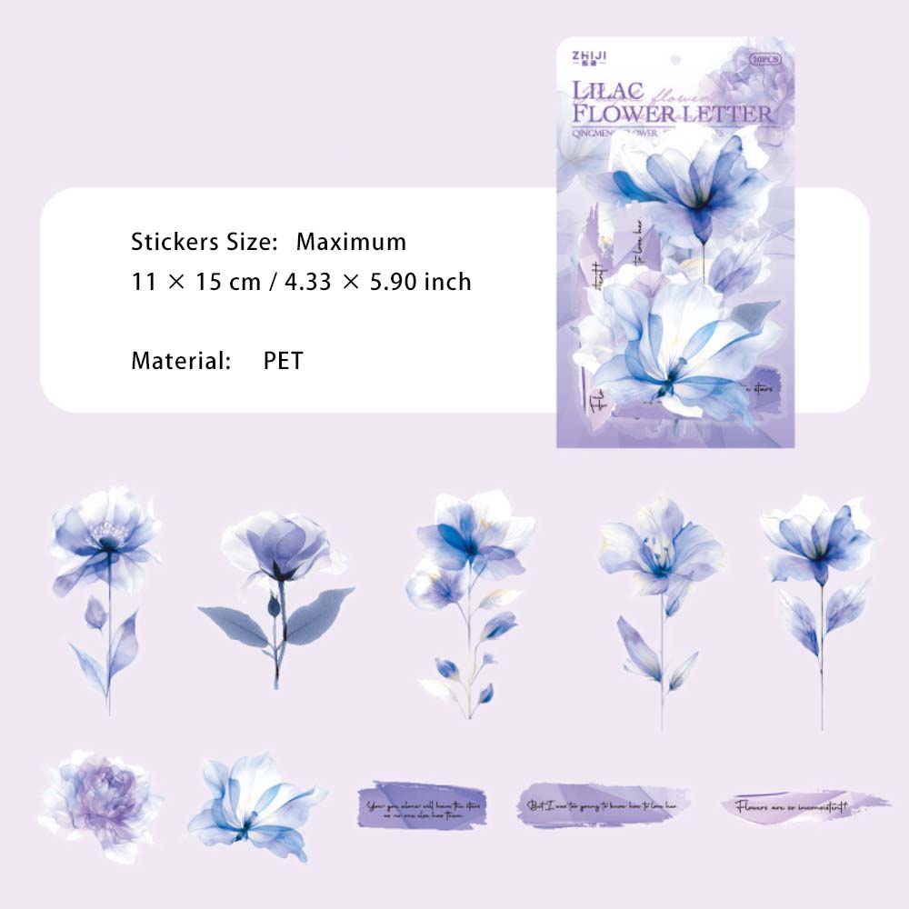 10 Pcs Watercolor PET Flower Stickers QMHD