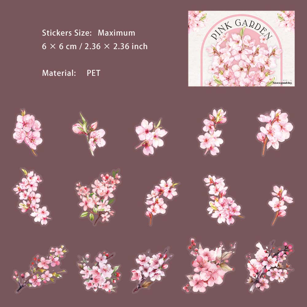 30 Pcs Pink Flower PET Stickers FZHY