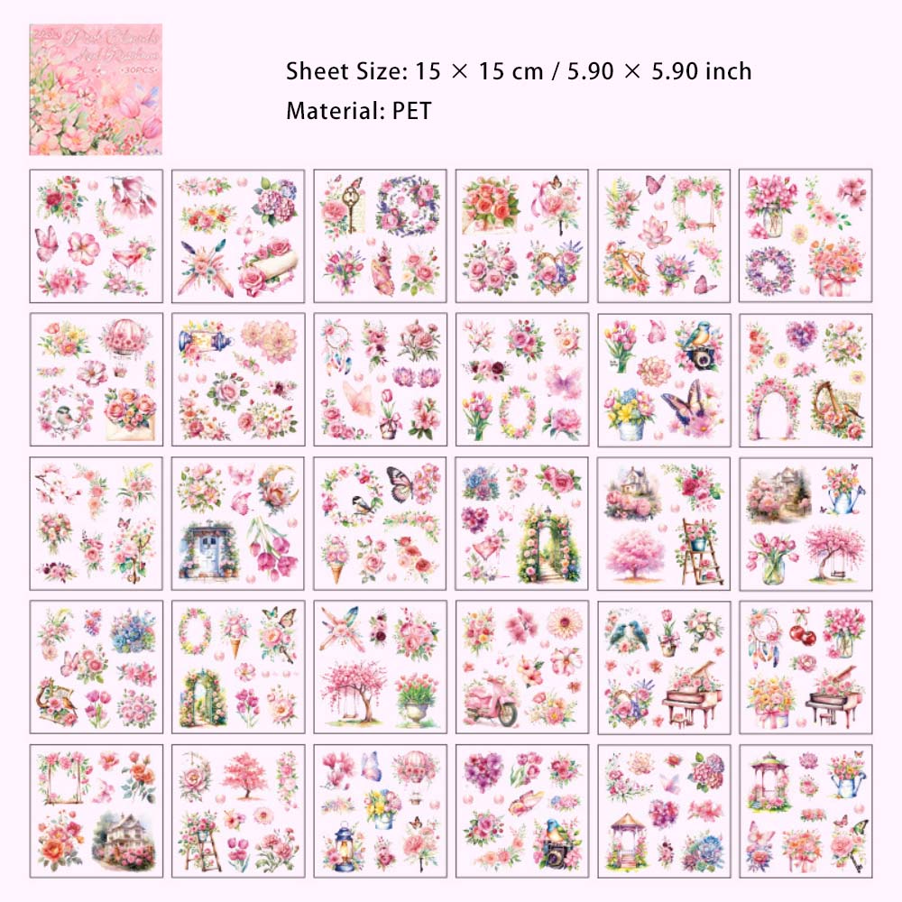 30 Sheets Garden Flower PET Stickers Book WSSL