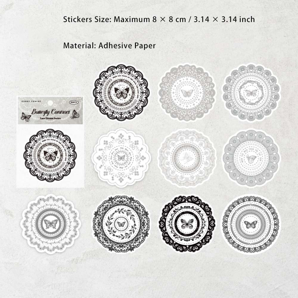 20 Pcs Lace Round Frame Stickers LSMJ