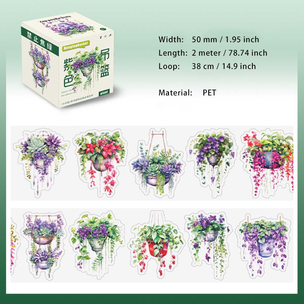 1 Roll Pre-cut Potted Plants PET Stickers Tape XDLX