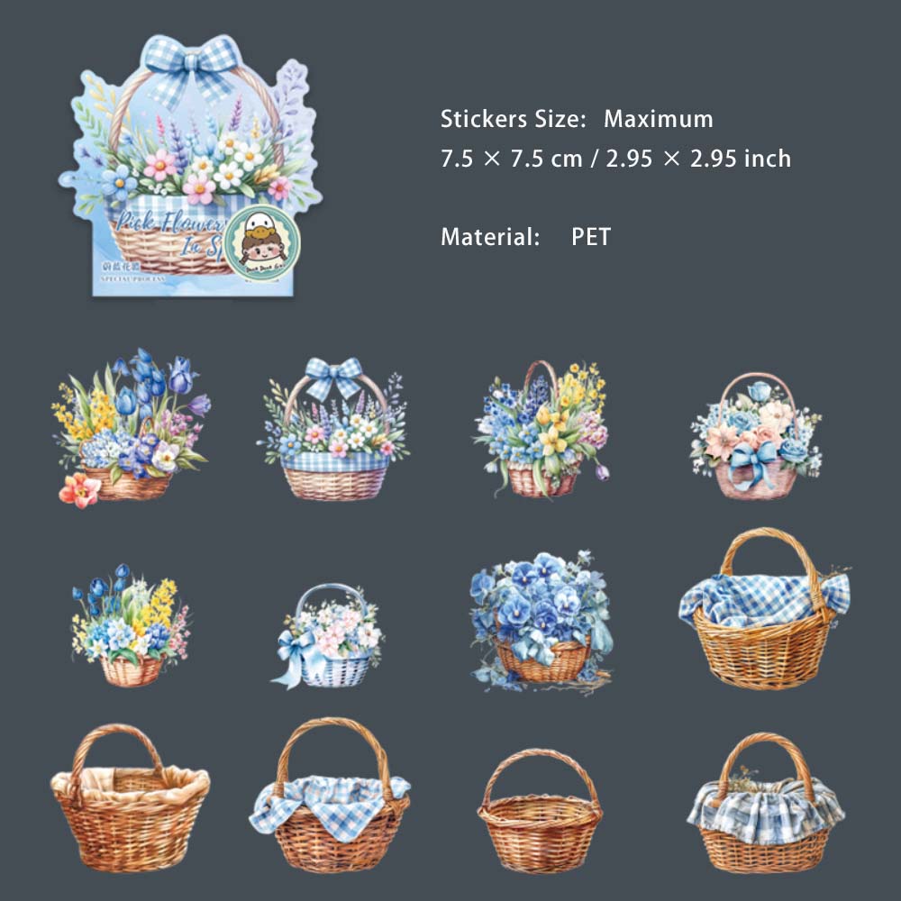 12 Pcs Flower Basket PET Stickers CRCH