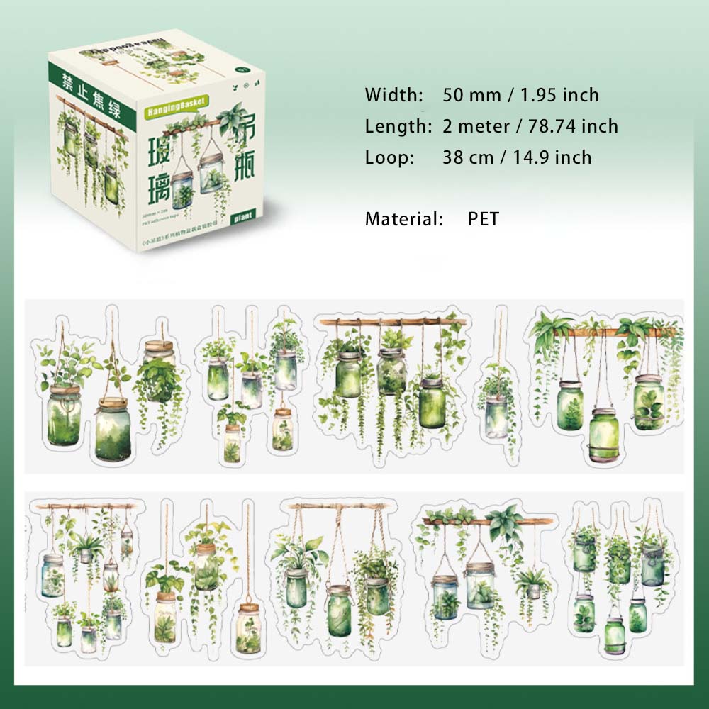 1 Roll Pre-cut Potted Plants PET Stickers Tape XDLX