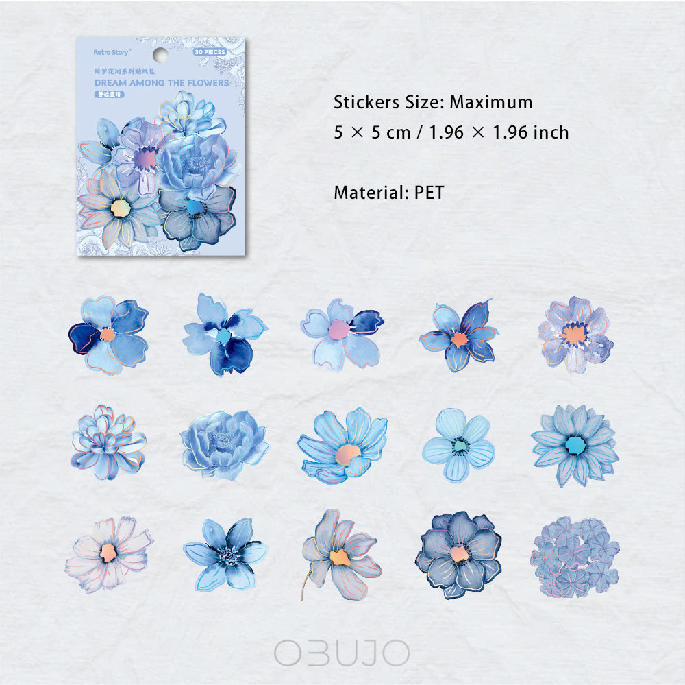 30 Pcs Holographic Flower Stickers QMHJ