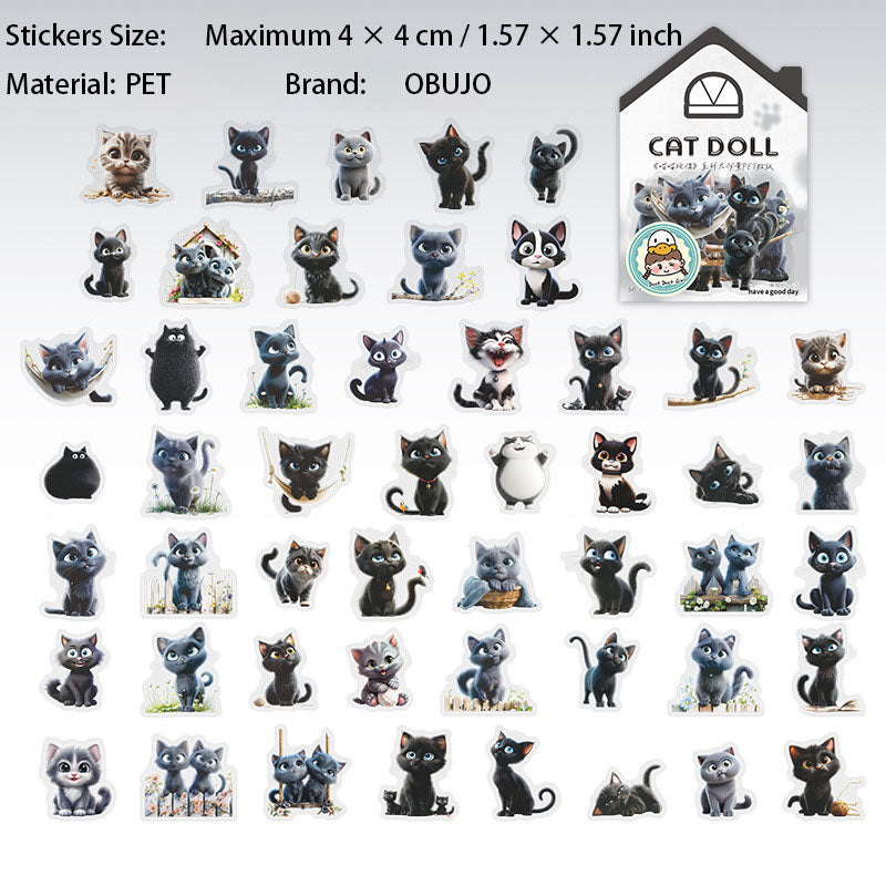 50 Pcs Cute Cat PET Stickers MMWO