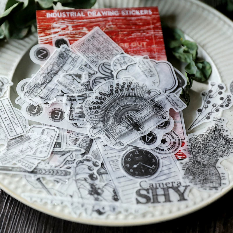 88PCS black and white vintage collage vellum scrapbook stickers