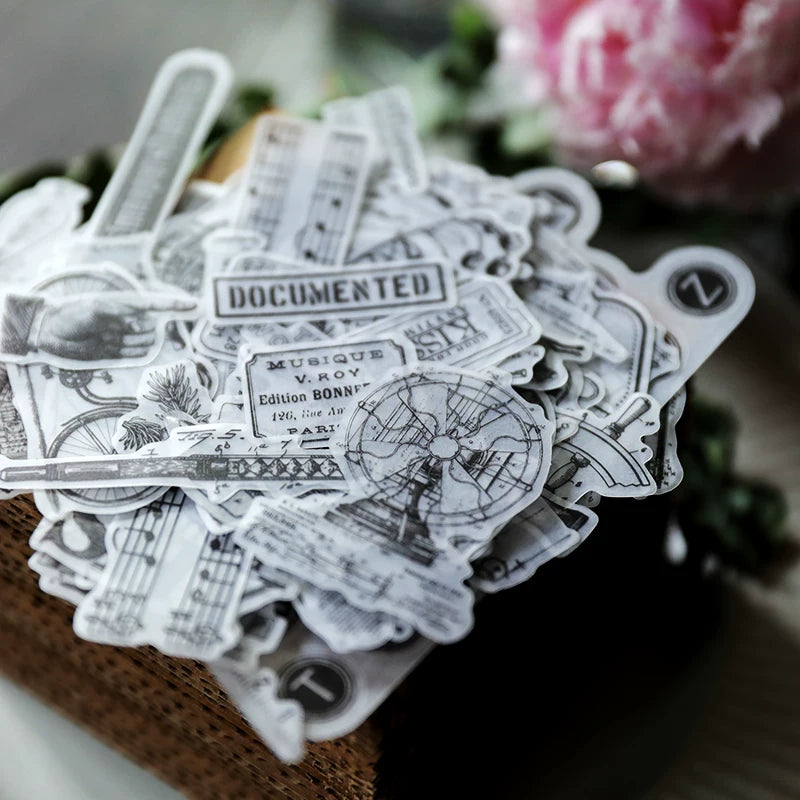 Vintage typewriter clock and ephemera journaling stickers