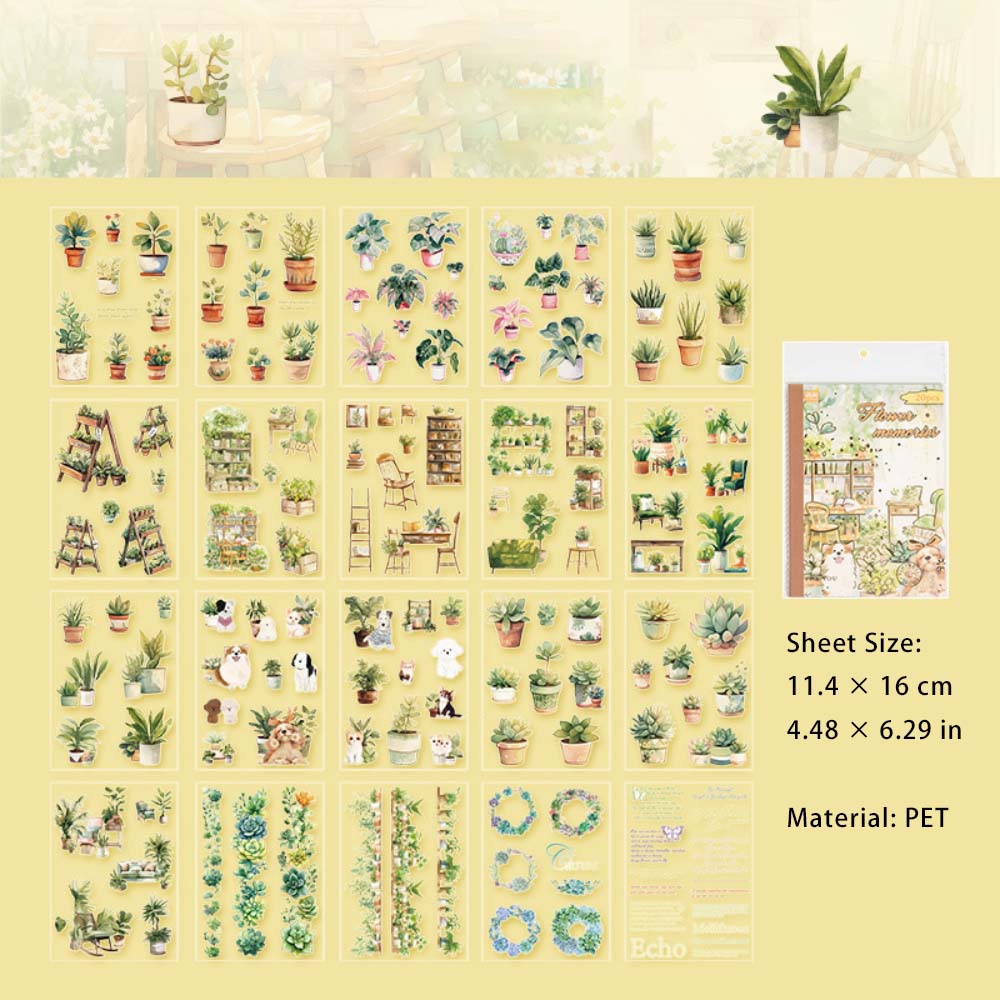 20 Sheets Botanical Flower PET Stickers Book ZXHY