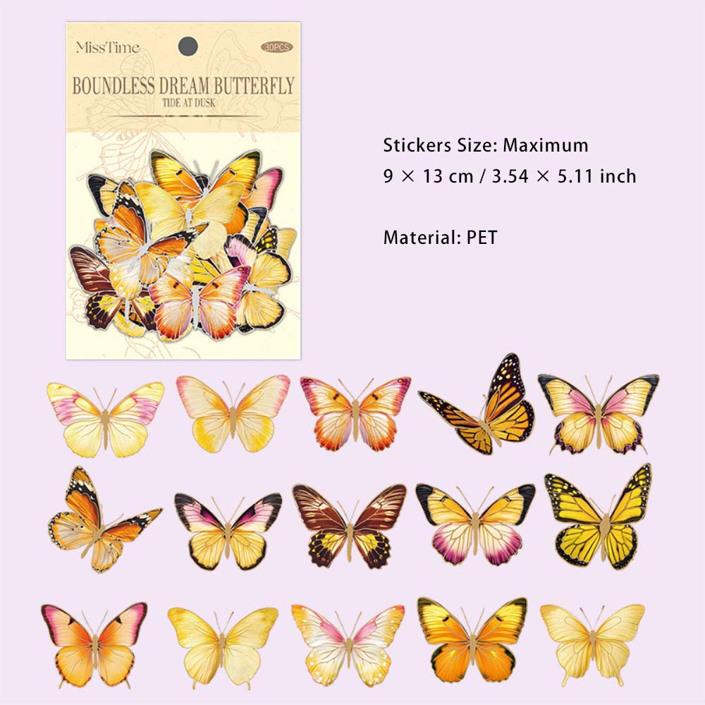 30 Pcs Large Size PET Butterfly Stickers WJMD