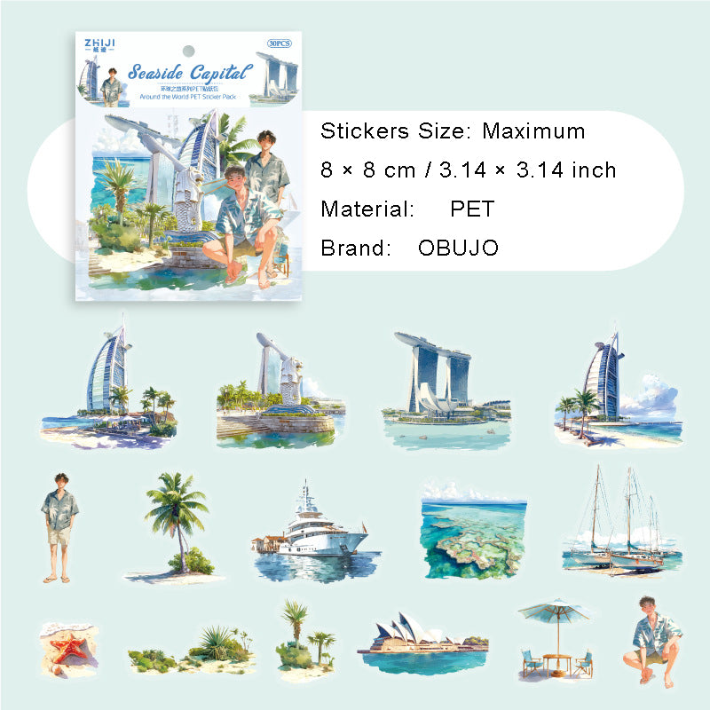 30 Pcs Travel Theme PET Stickers HQZL