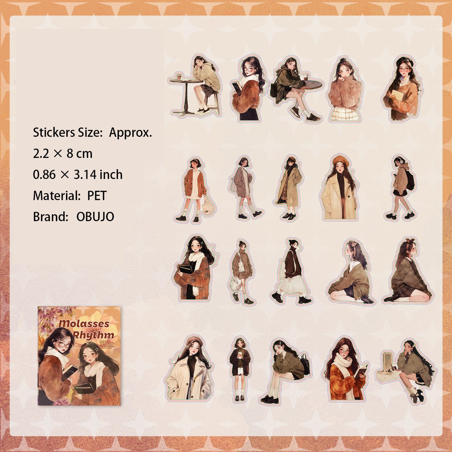 20 Pcs Fashion Girl Boy PET Stickers SXQX