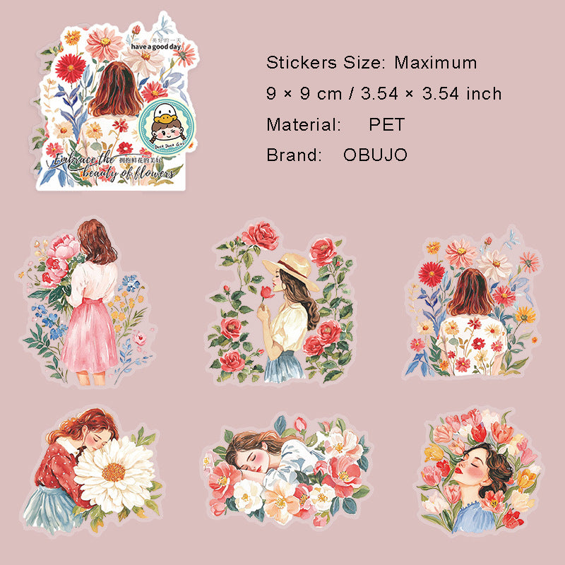 6 Pcs Floral Girl PET Stickers YBXHMH