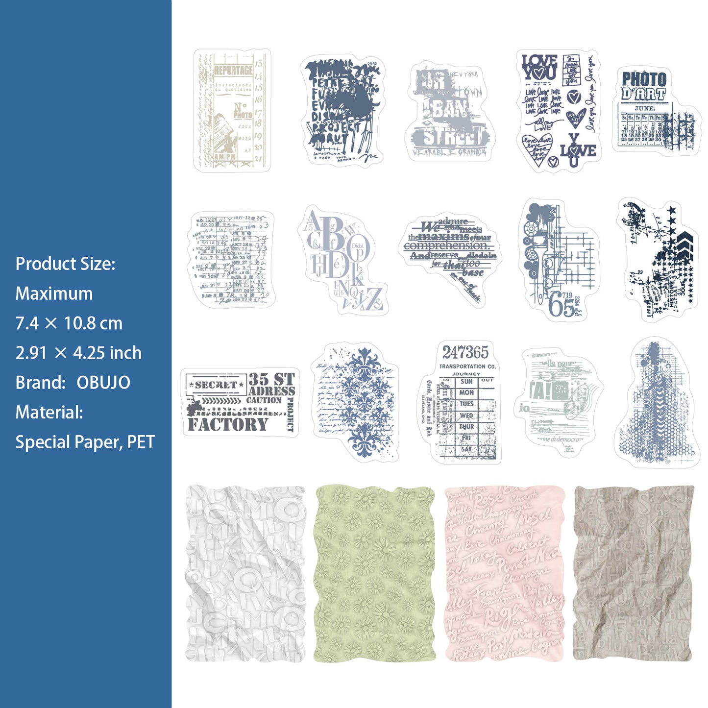 15 Pcs Embossed Paper and Collage Stickers DGXL