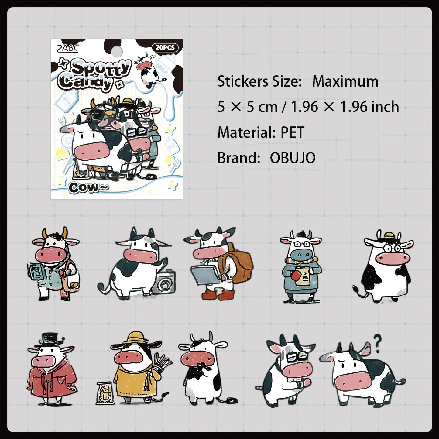 20 Pcs Cartoon Animal PET Stickers DWHXQ
