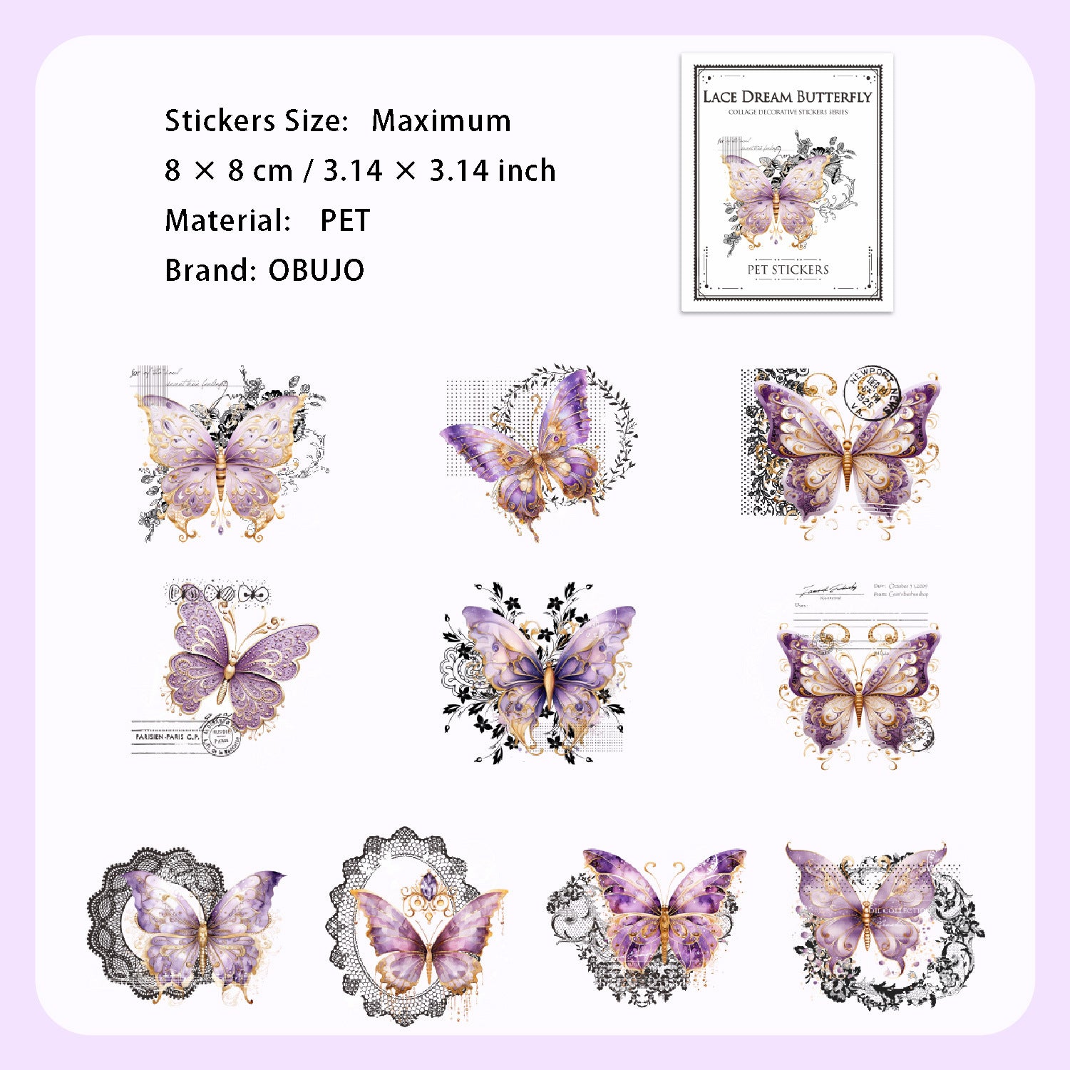 20 Pcs Lace Butterfly PET Stickers LSMD