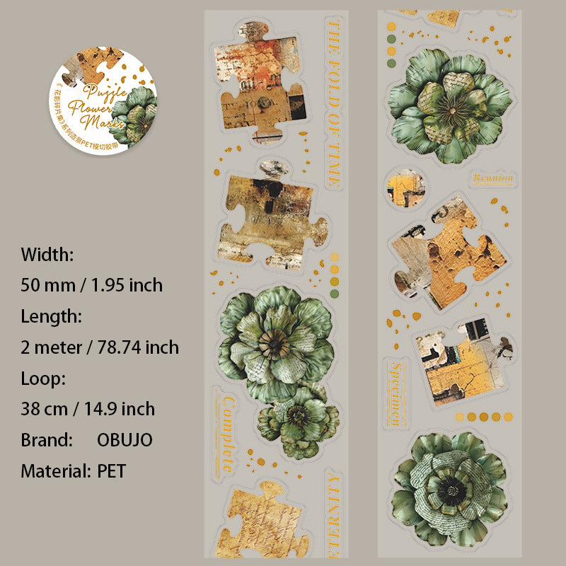 1 Roll Vintage Flower PET Stickers Tape HYSPJ