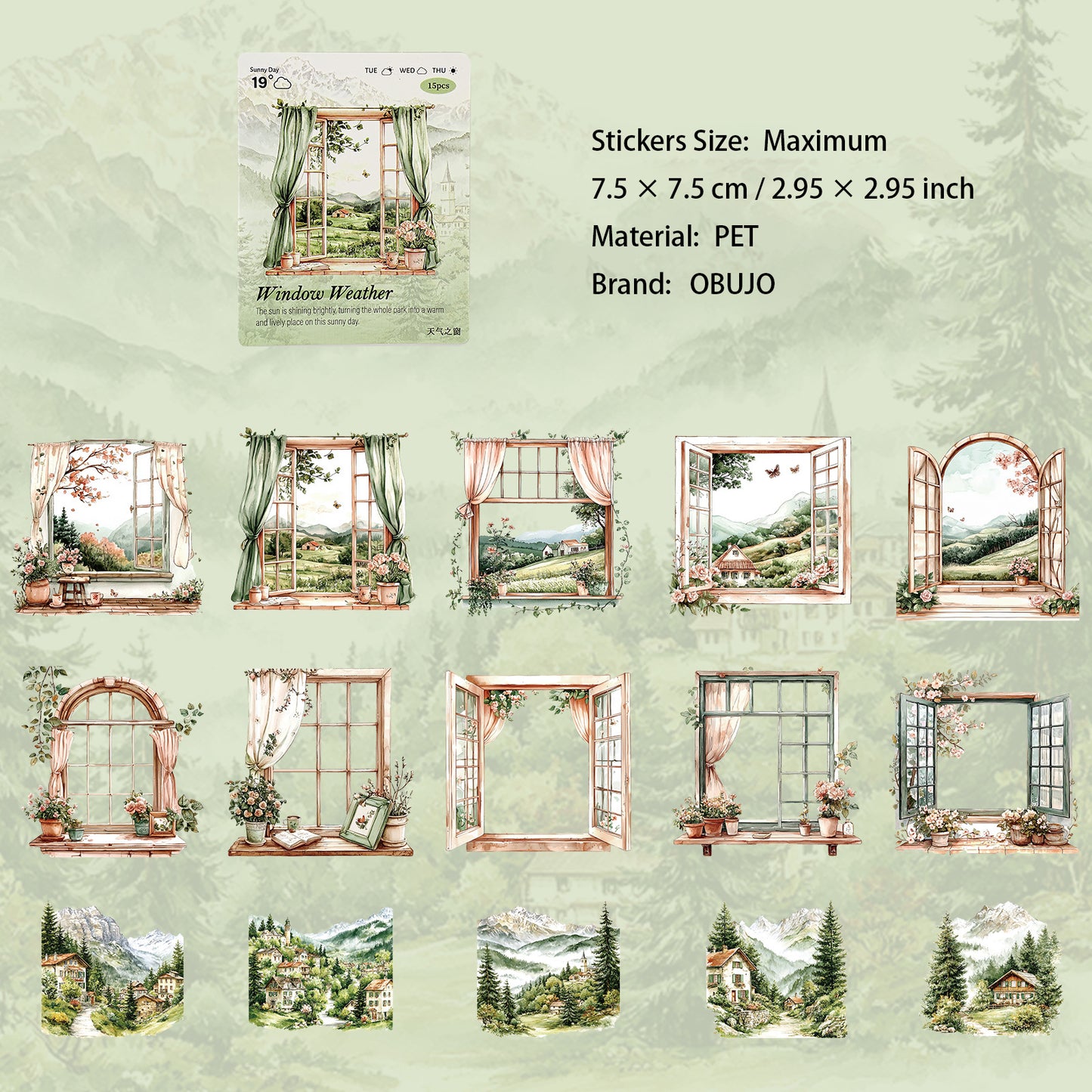 15 Pcs Windows PET Stickers TQZC