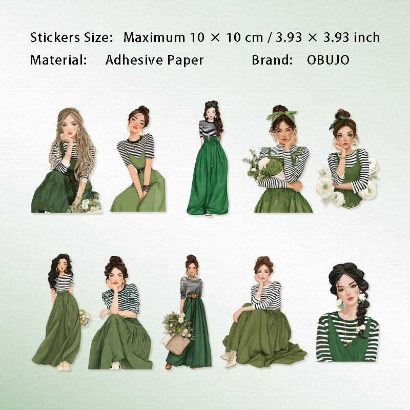 10 Pcs Summer Lady Girl PET Stickers ZRXR