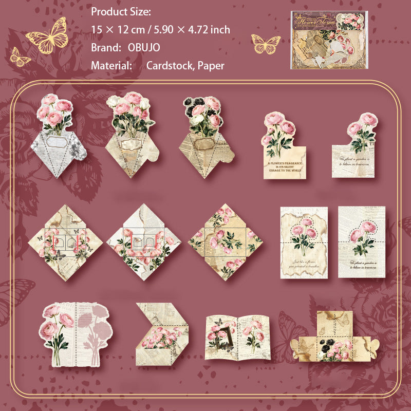 14 Pcs Flower Themed Cardstock and Envelope FHLX