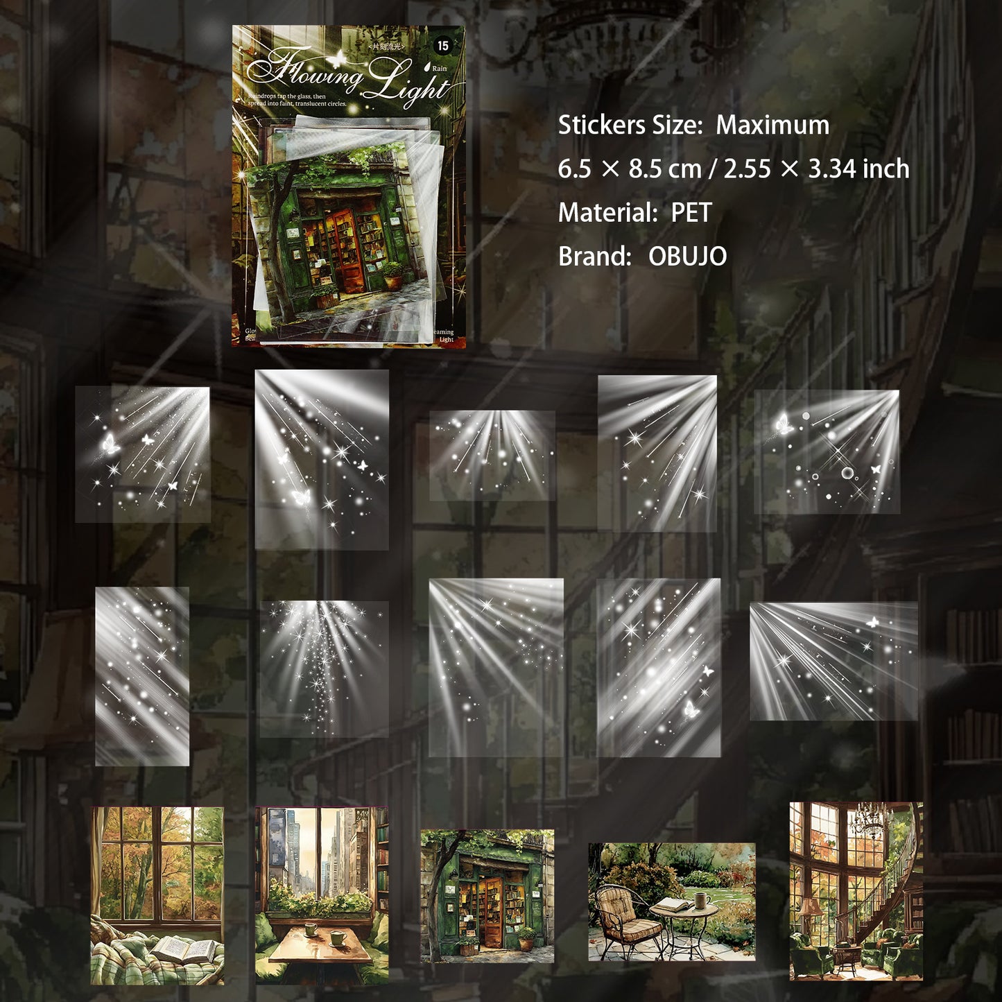 15 Pcs Light Star PET Stickers PKLG