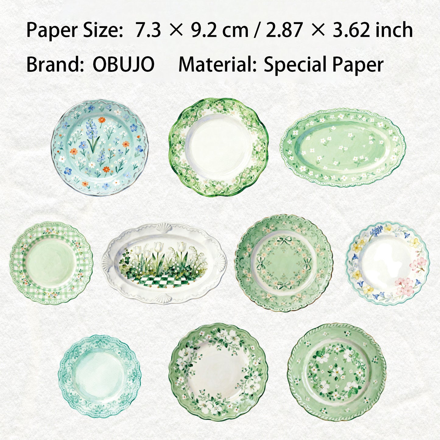 10 Pcs Floral Plate Themed Journal Paper CMJX