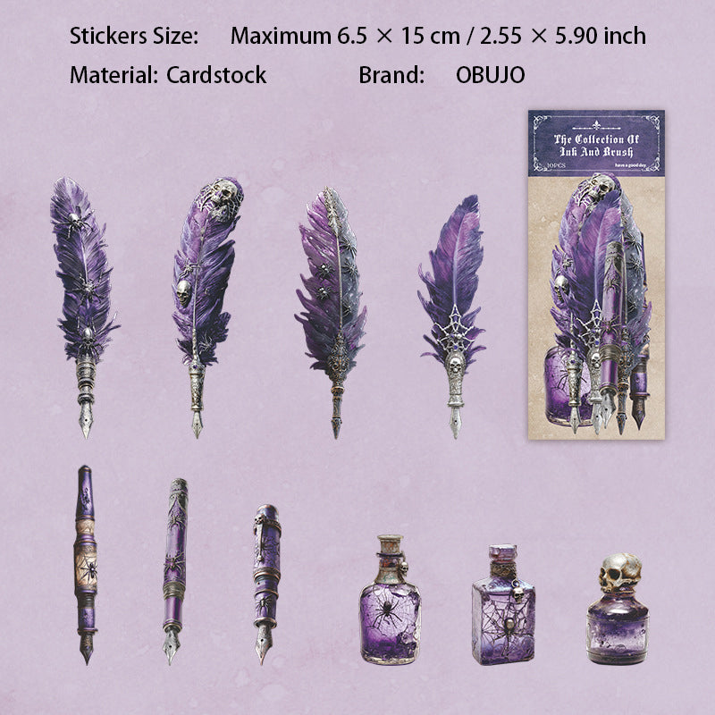 10 Pcs Feather Pen Cardstock Stickers BMZC