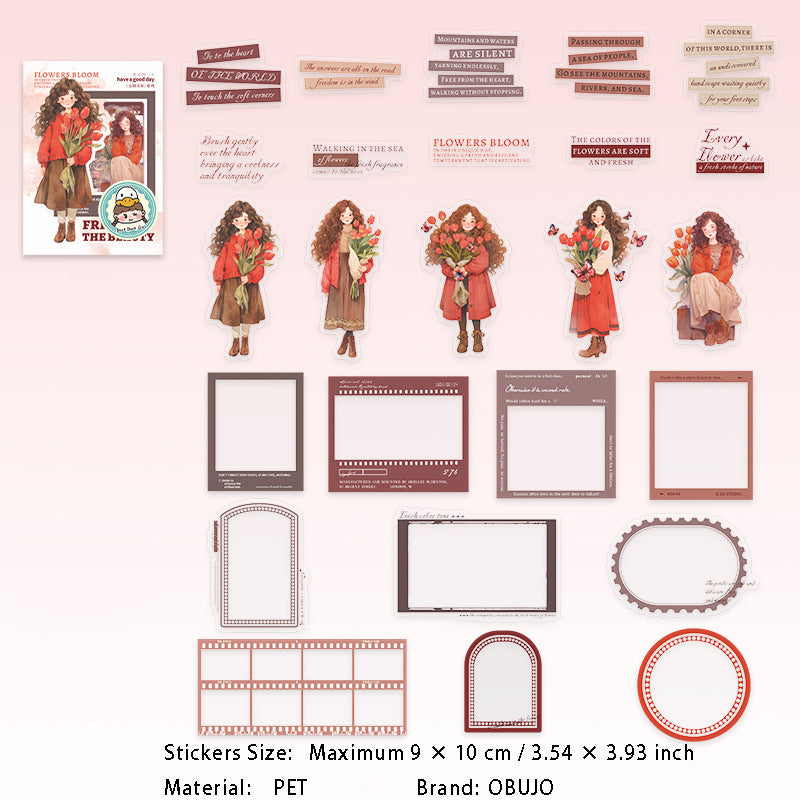 25 Pcs Girl Frame Words PET Stickers DGMH