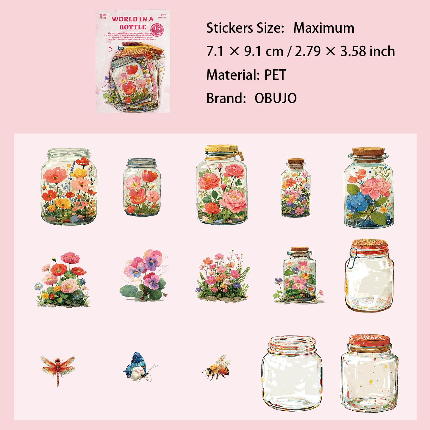 15 Pcs Season in Bottle PET Stickers PZSJ