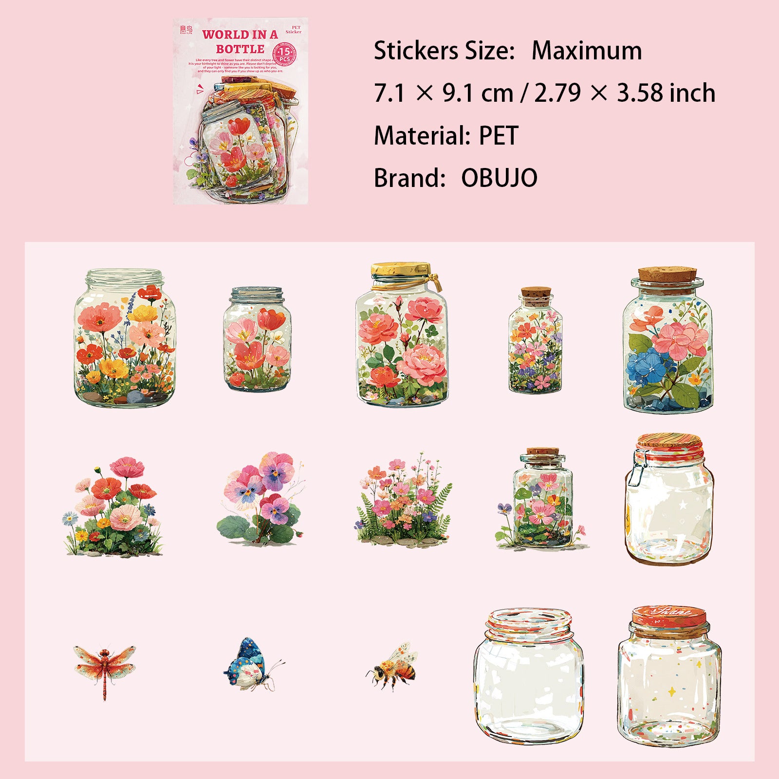 15 Pcs Season in Bottle PET Stickers PZSJ