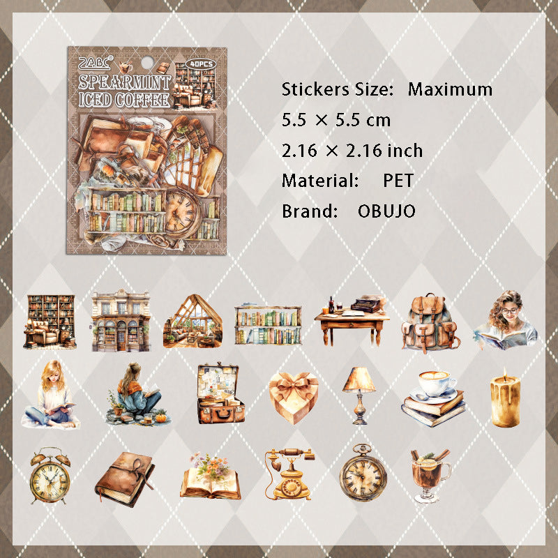 40 Pcs Reading Bookish PET Stickers MDBL