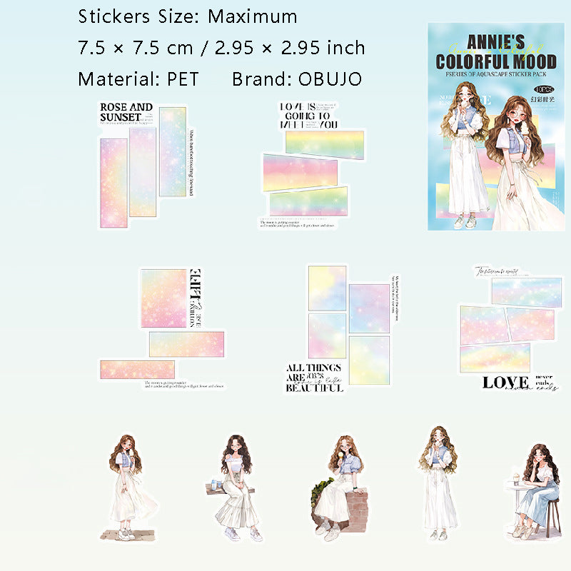 10 Pcs Watercolor Mood Girl PET Stickers ANBLXQ