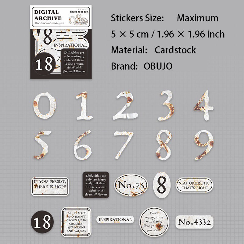 20 Pcs Vintage Number Cardstock Stickers SZCD