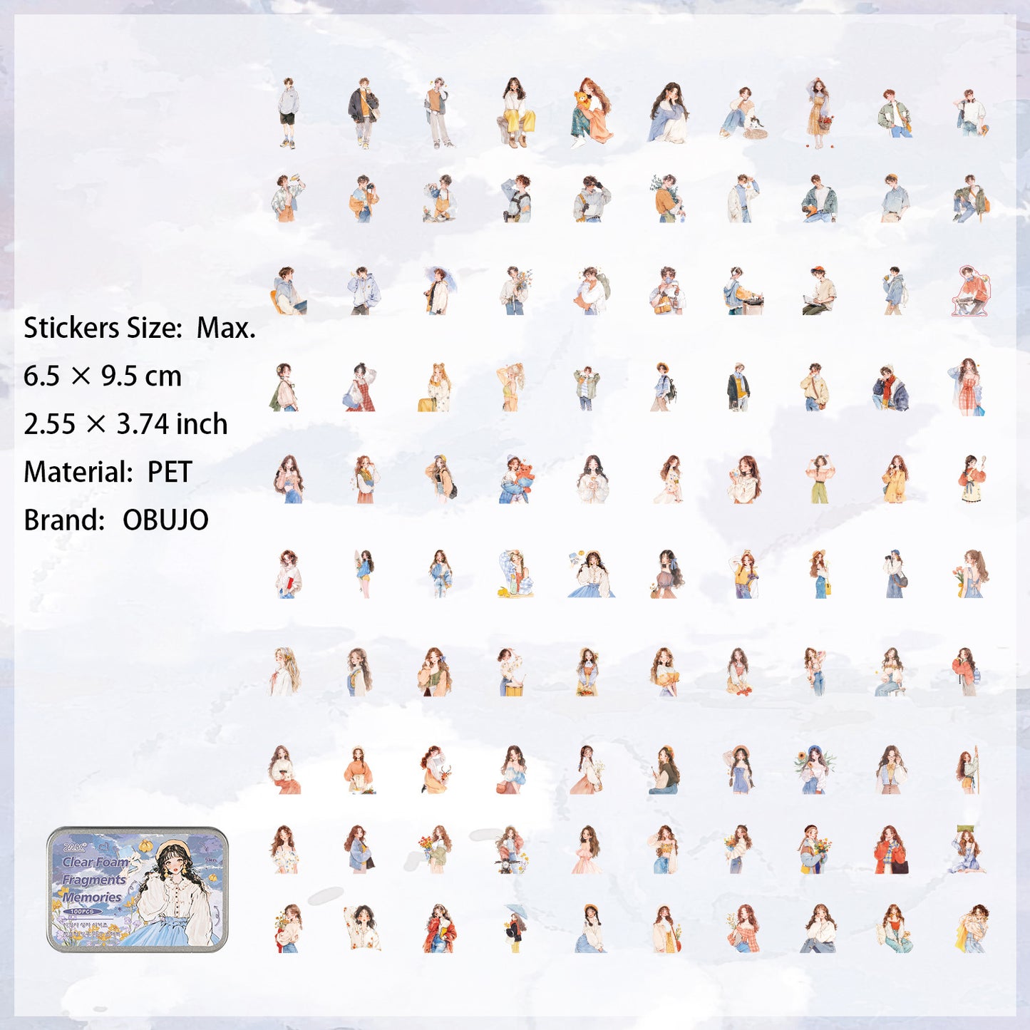100 Pcs Fashion Boys and Girls PET Stickers SGSX