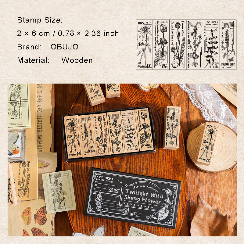 6 Pcs Botanical Wooden Stamp Set FHTY