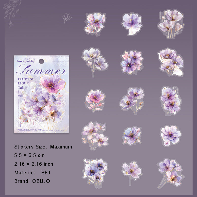 15 Pcs Watercolor Flower PET Stickers FHWY