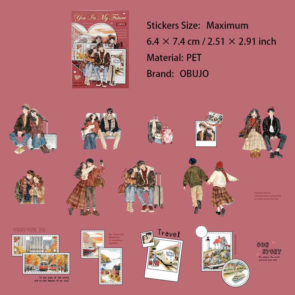 15 Pcs Coulple Themed PET Stickers YSYN