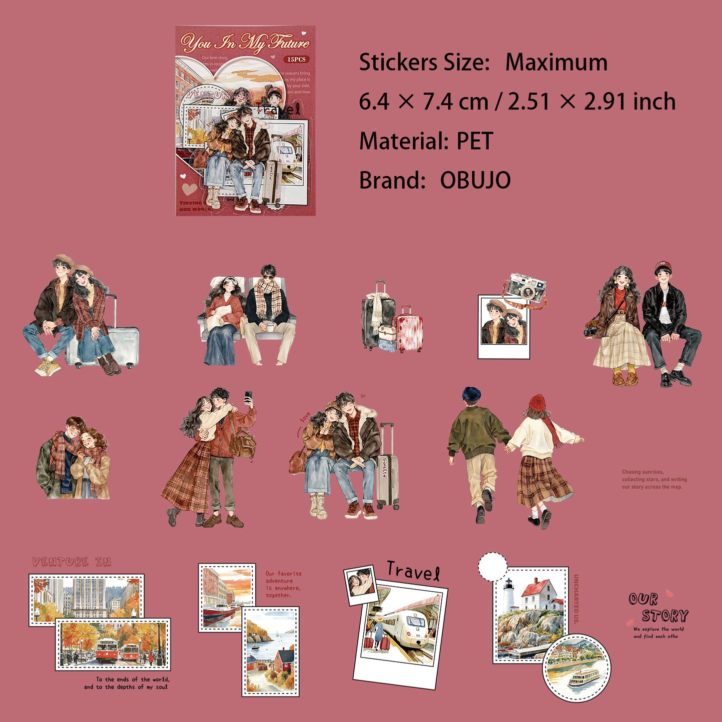 15 Pcs Coulple Themed PET Stickers YSYN