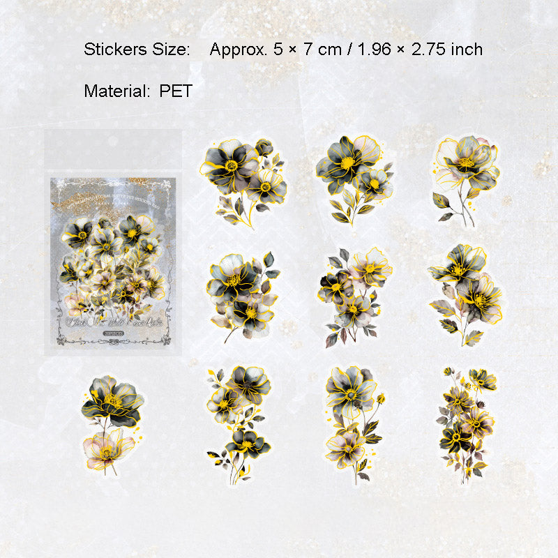 20 Pcs Glitter Flower PET Stickers FHZX