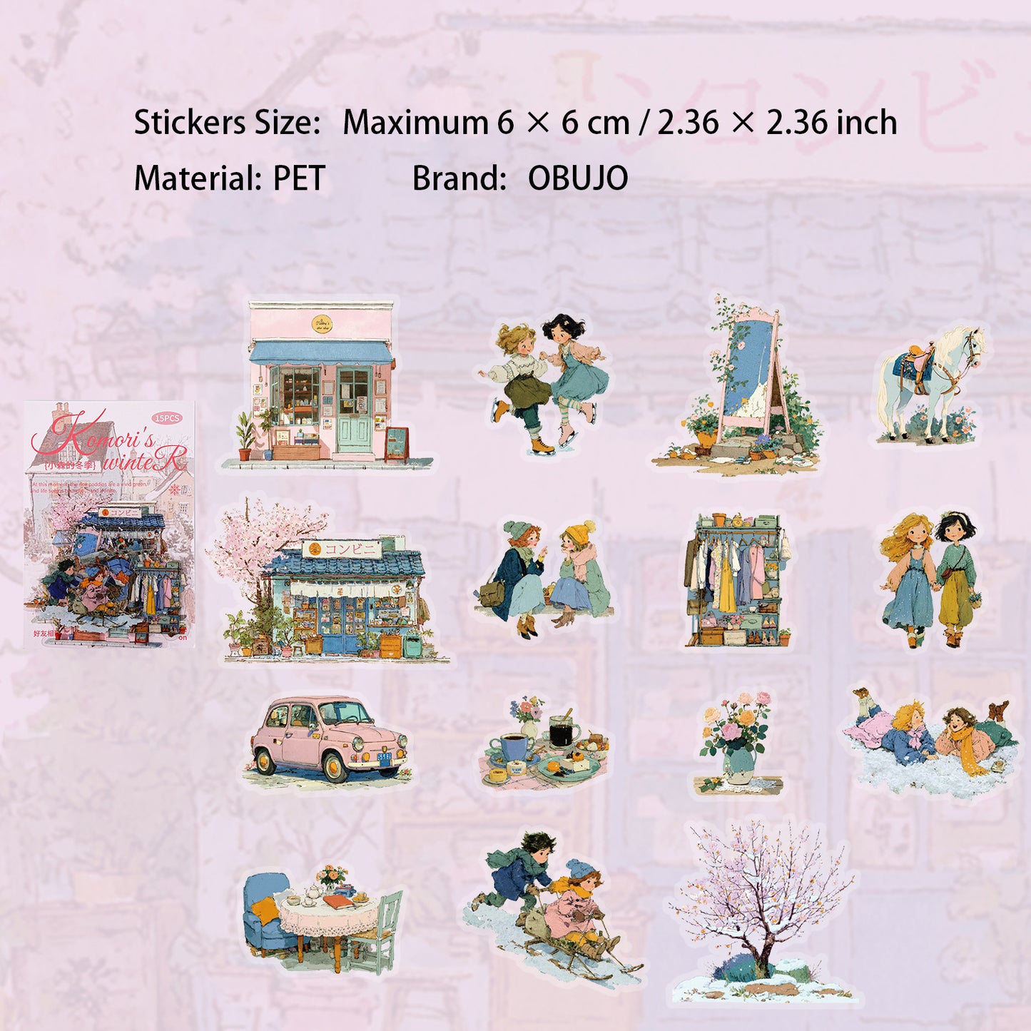 15 Pcs Winter Lifestyle PET Stickers XSDJ