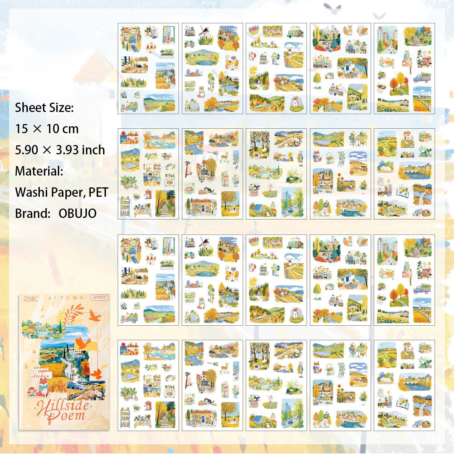 20 Sheets Seasonal Landscape Stickers Book FGSJ