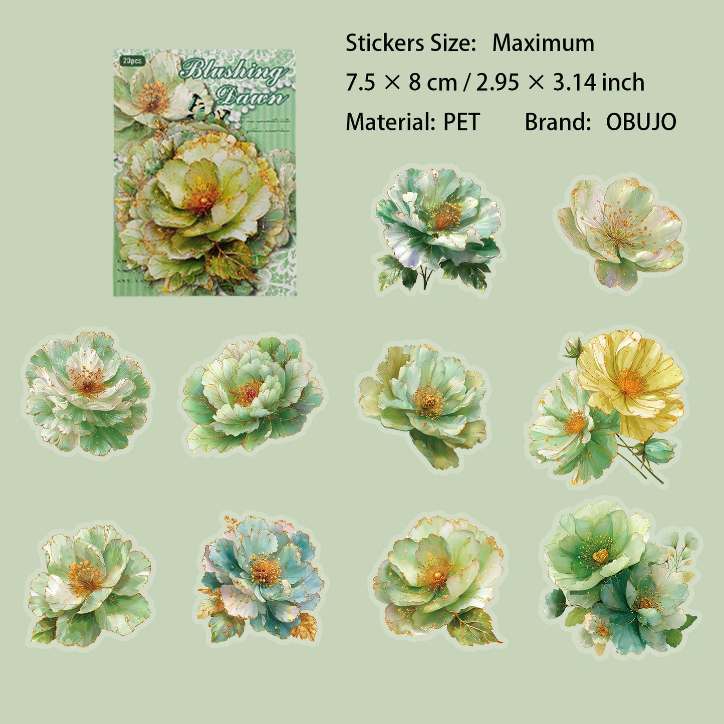 20 Pcs Gold Goil Flower PET Stickers LJHY